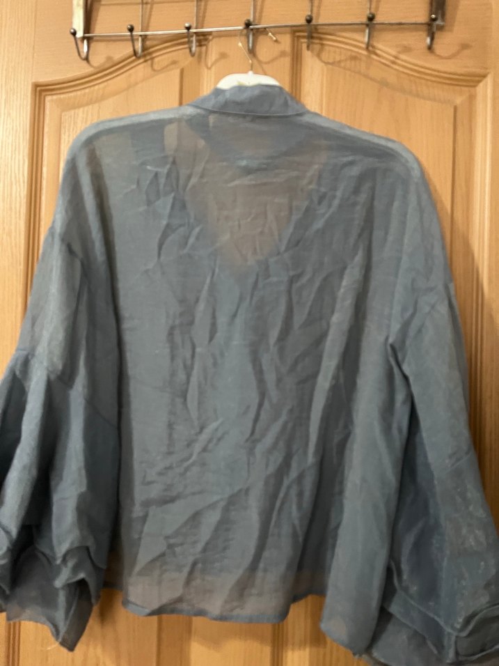 Gri Keten Kadın Gömlek Düğmeli Bohem Stil - Görsel 5