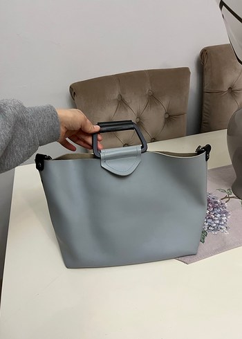 Gri Deri Minimalist Kadın Çanta - Görsel 2