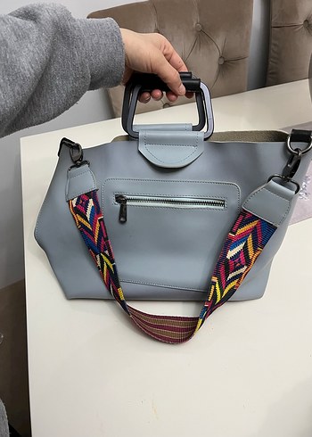 Gri Deri Minimalist Kadın Çanta - Görsel 4