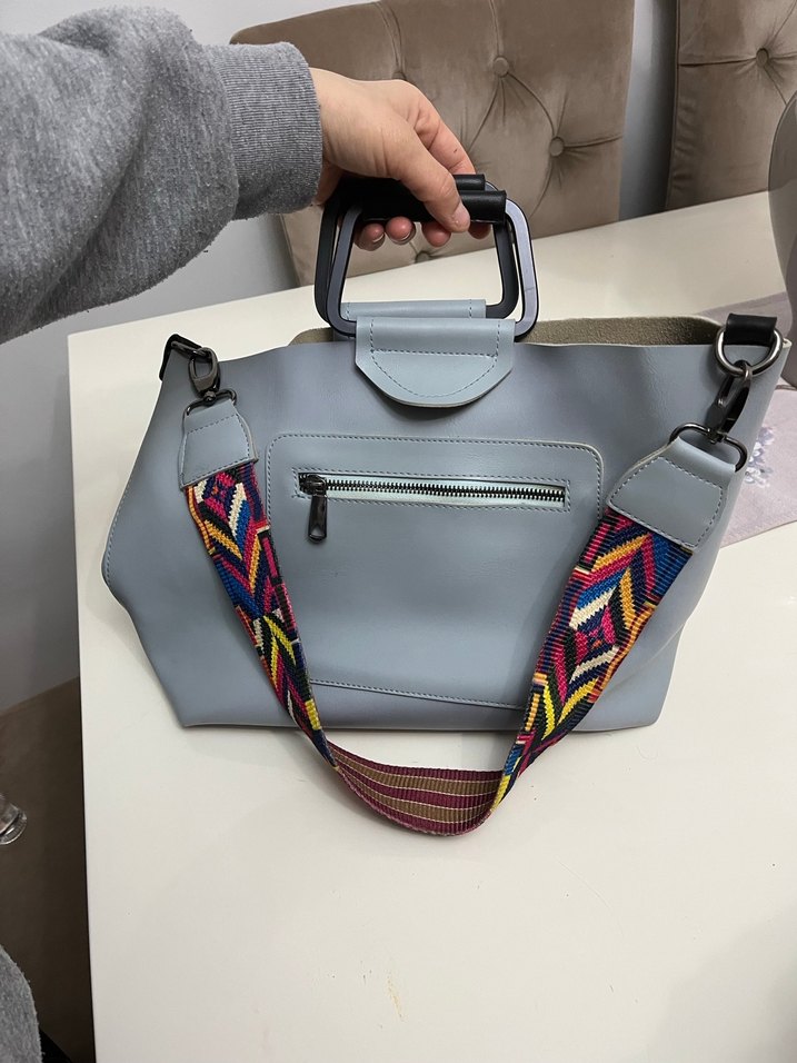 Gri Deri Minimalist Kadın Çanta - Görsel 4