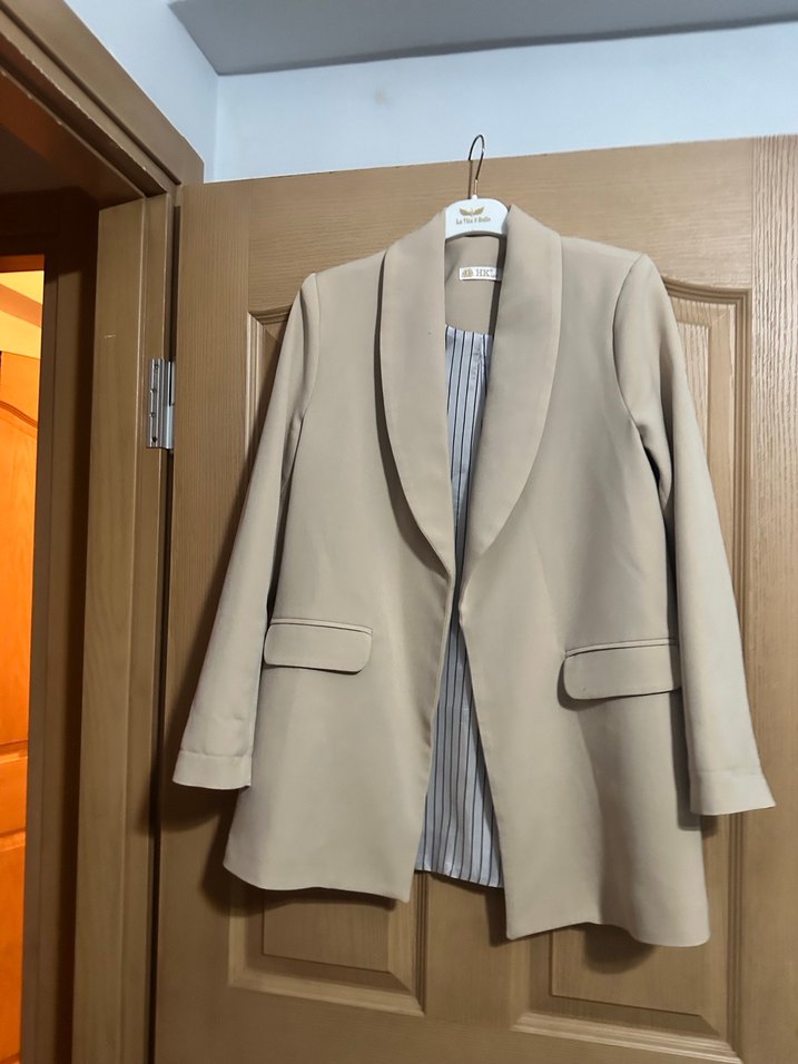 Bej Düğmeli Kadın Blazer Ceket - Görsel 5