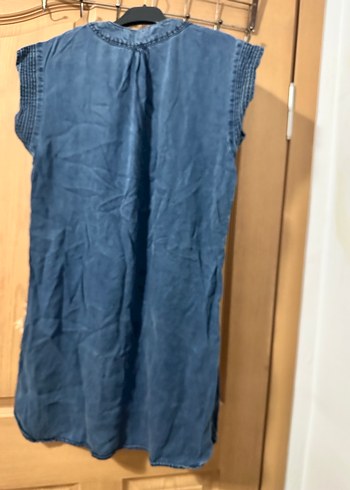 Lacivert V Yaka Kolsuz Salaş Keten Elbise - Görsel 11