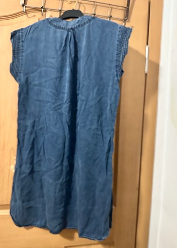 Lacivert V Yaka Kolsuz Salaş Keten Elbise - Görsel 12