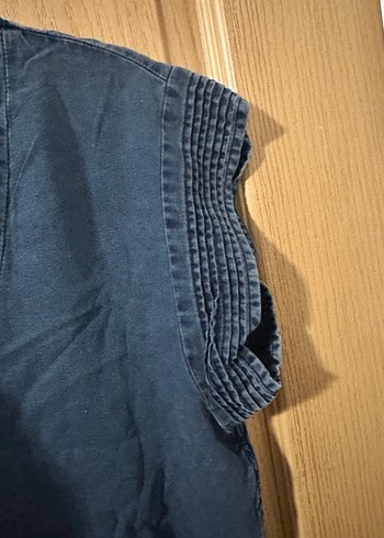 Lacivert V Yaka Kolsuz Salaş Keten Elbise - Görsel 7