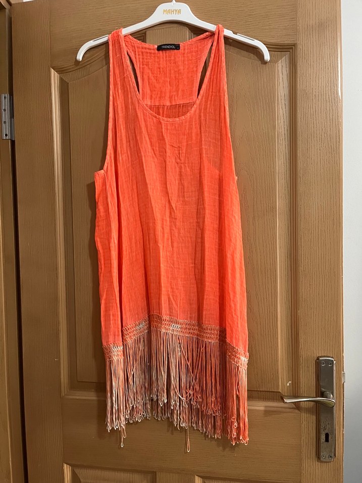 Püsküllü Turuncu Bohem Kolsuz Pilajlık - Görsel 2