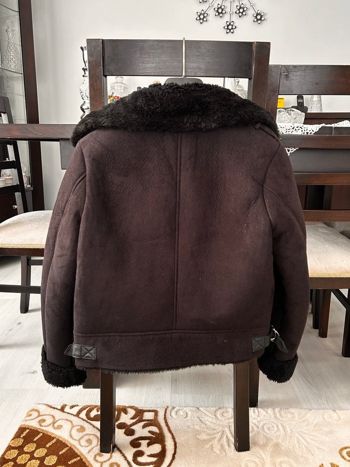 Siyah renkli Kürklü Süet Biker Ceket - Görsel 4