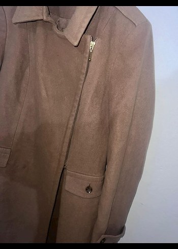 Düğmeli Kahverengi Süet Midi Kadın Kaban - Görsel 3