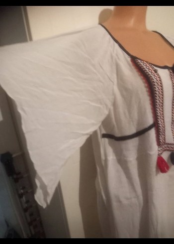 Püsküllü Nakışlı Beyaz Bohem Uzun Elbise - Görsel 2