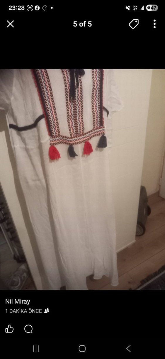 Püsküllü Nakışlı Beyaz Bohem Uzun Elbise - Görsel 4