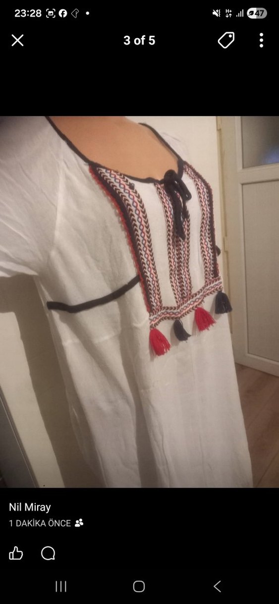 Püsküllü Nakışlı Beyaz Bohem Uzun Elbise - Görsel 3