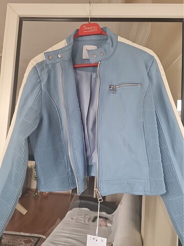 Bershka Mavi Beyaz Biker