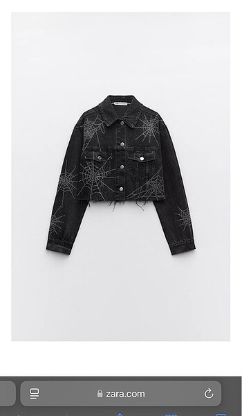 Zara TRF Parlak Taşlı Örümcek Ağlı Denim Crop Ceket