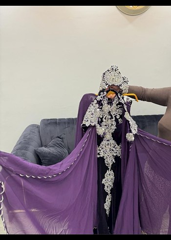 Mor Drapeli Uzun Gotik Kadın Henna Elbisesi