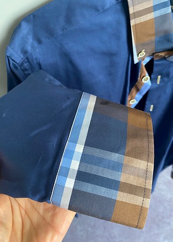 Düğmeli Mavi Erkek Gömlek perfetto - Görsel 6