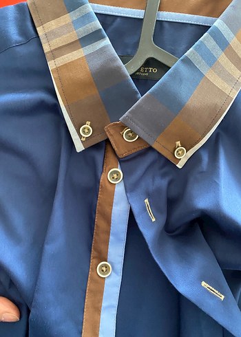 Düğmeli Mavi Erkek Gömlek perfetto - Görsel 9