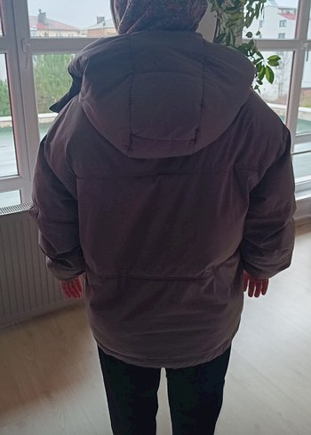 Gri Kapüşonlu Kadın Kışlık Mont resimde  defosu gözüküyor XL L M - Görsel 9