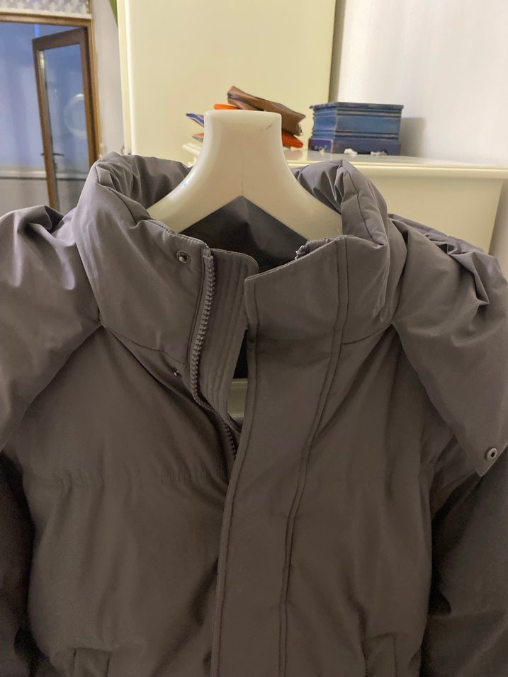 Gri Kapüşonlu Kadın Kışlık Mont resimde  defosu gözüküyor XL L M - Görsel 3