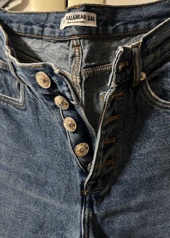 Düğmeli Mavi Kadın Denim Pantolon - Görsel 2