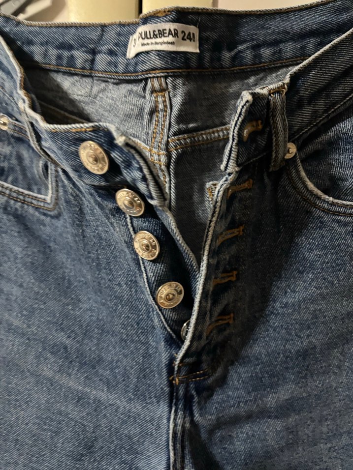 Düğmeli Mavi Kadın Denim Pantolon - Görsel 2