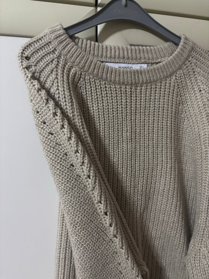 Bej Kadın Triko Rahat Kesim Kazak - Görsel 2