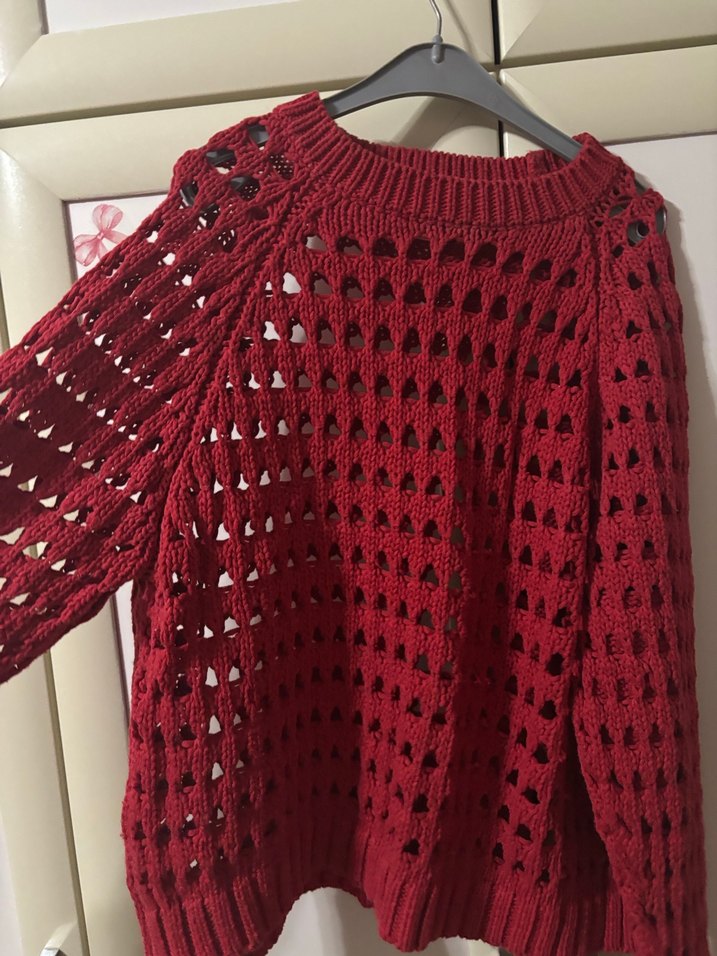 Kırmızı Örgü Kadın Kazak - Görsel 2