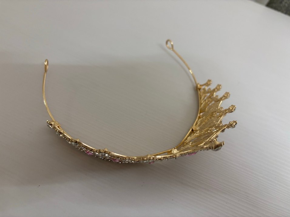 Pembe Taşlı Parlak Gelin Tacı - Görsel 3