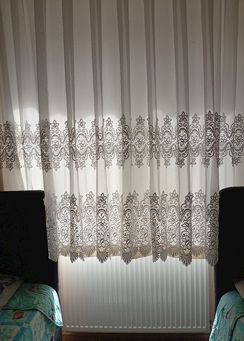 Nakışlı Beyaz gupurlu Tül Perde - Görsel 5