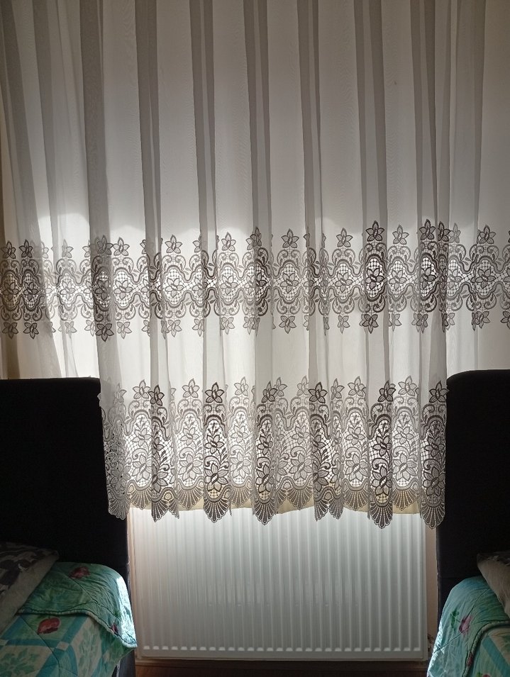 Nakışlı Beyaz gupurlu Tül Perde - Görsel 5