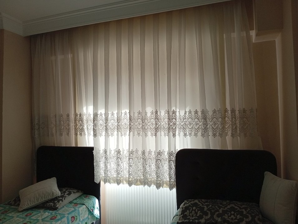 Nakışlı Beyaz gupurlu Tül Perde - Görsel 4