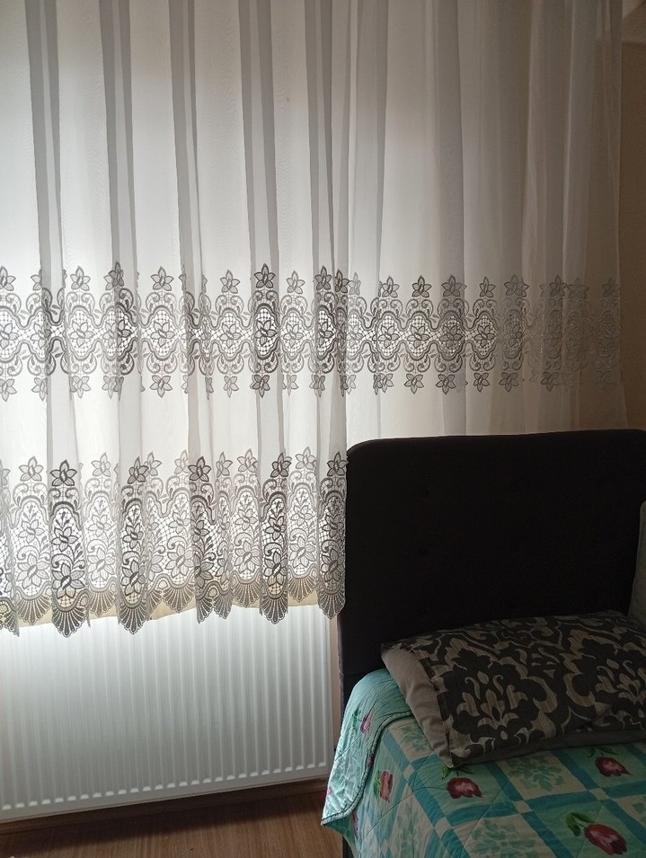 Nakışlı Beyaz gupurlu Tül Perde - Görsel 2