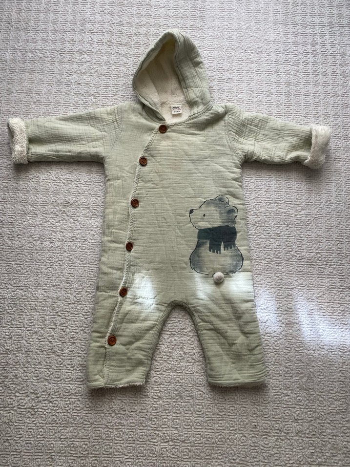 Kapüşonlu Gri Erkek Bebek Tulumu - Görsel 2