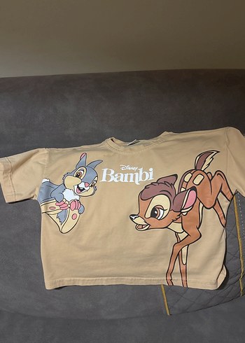 Kız Çocuk Bej Bambi Baskılı Kısa Kollu Tişört - Görsel 2