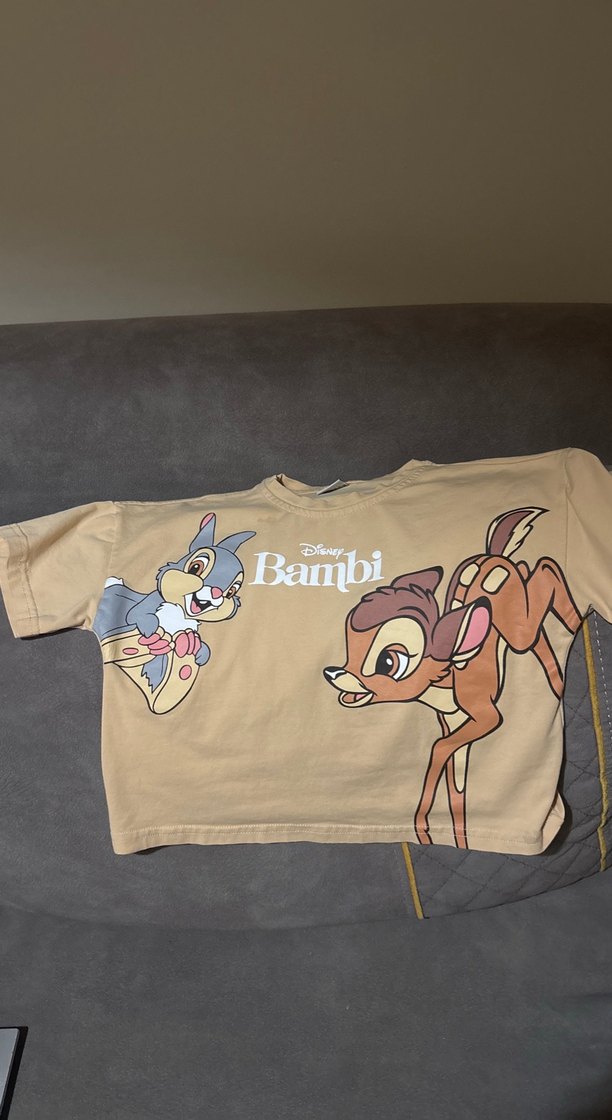 Kız Çocuk Bej Bambi Baskılı Kısa Kollu Tişört - Görsel 2