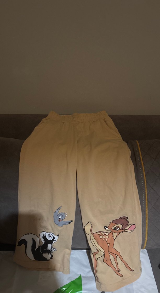 Kız Çocuk Bej Bambi Baskılı Kısa Kollu Tişört - Görsel 3