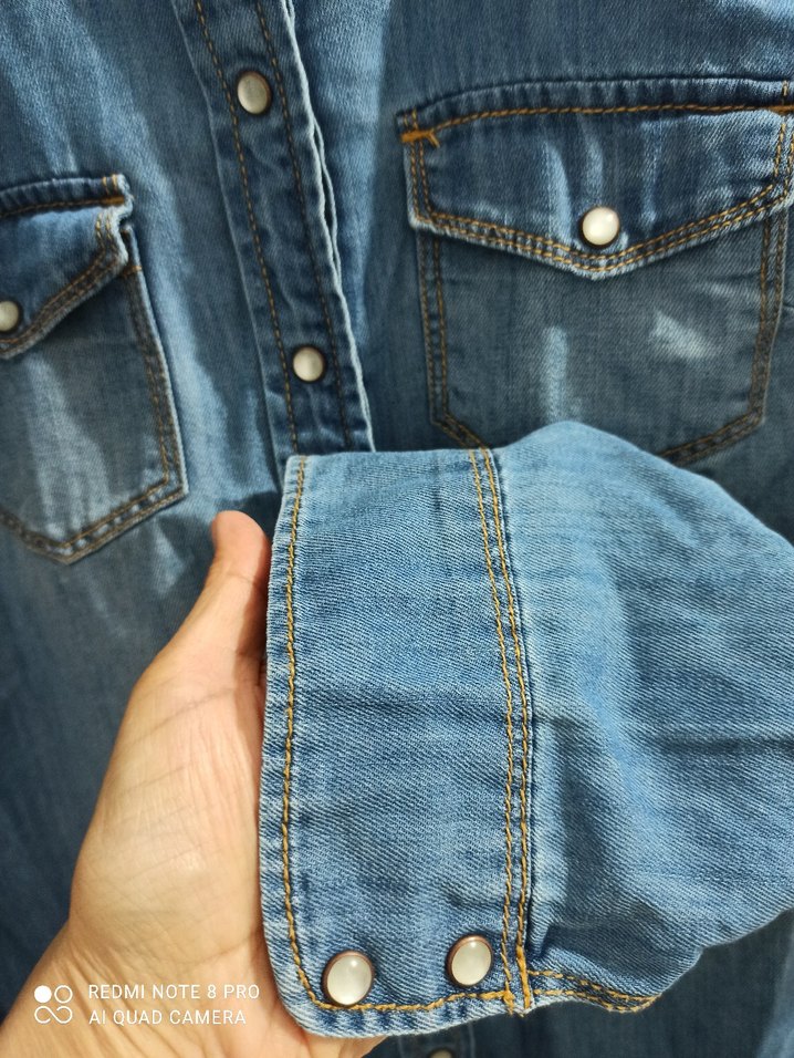 Bershka Mavi Denim Kadın Gömlek - Görsel 3