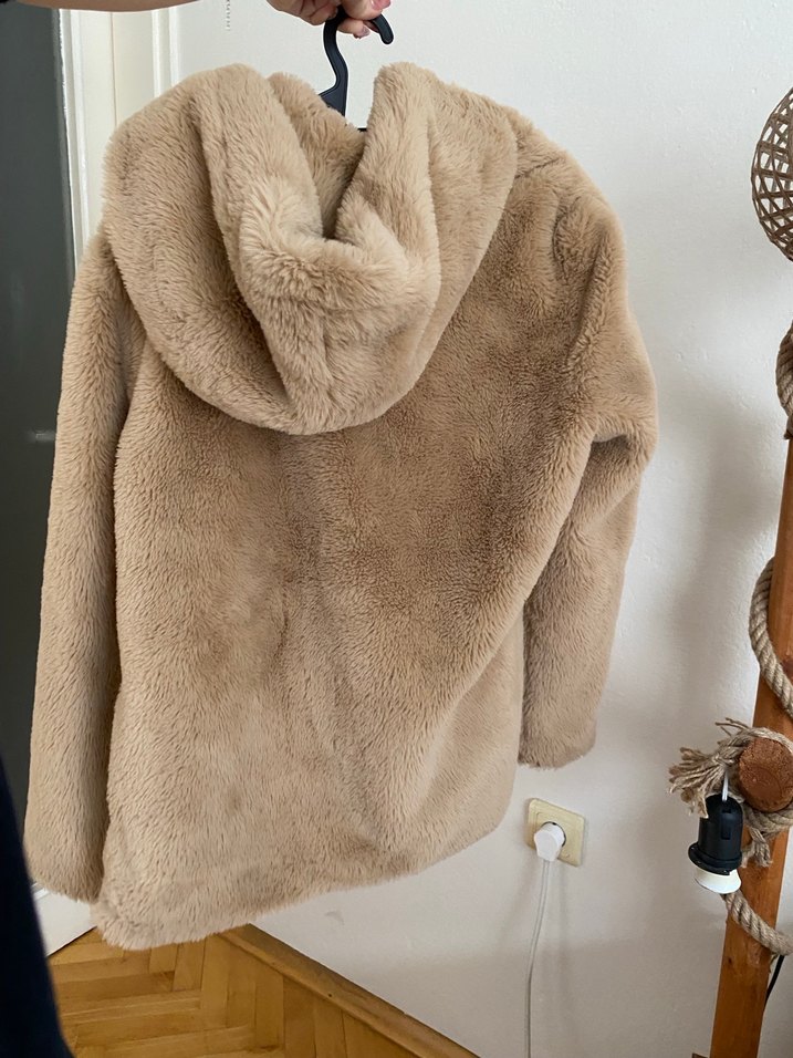 Bej Kadın Midi Peluş Ceket - Görsel 3