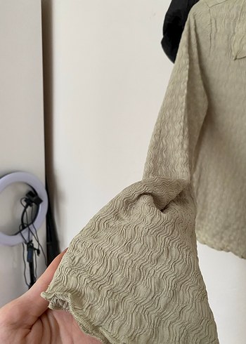 Bej Keten Kadın Gömlek Uzun Kollu - Görsel 2