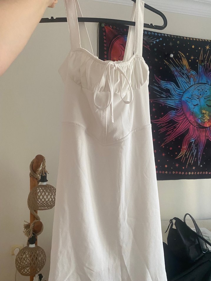 LOKADI Beyaz Mini Drapeli Aerobin Elbise - Görsel 3