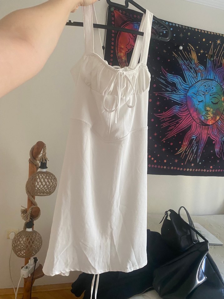 LOKADI Beyaz Mini Drapeli Aerobin Elbise - Görsel 4