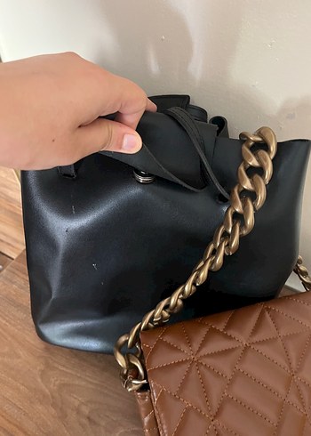 Zara Zincir Detaylı Kahverengi Deri Kadın Çanta