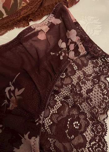 l Beden bordo Renk Suwen Bordo Çiçek Desenli Sütyen Takımı