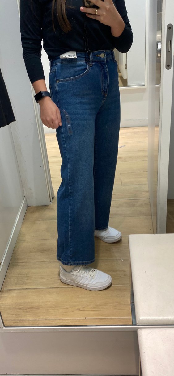 Düğmeli Mavi Normal Kesim Midi Kot Pantolon - Görsel 5