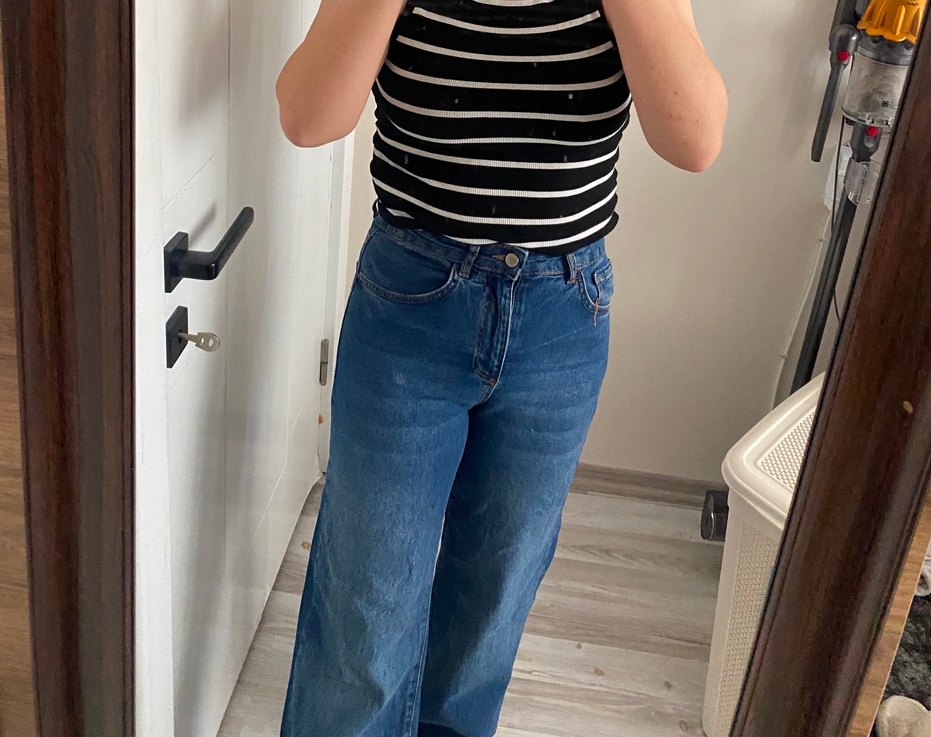 Düğmeli Mavi Normal Kesim Midi Kot Pantolon - Görsel 4