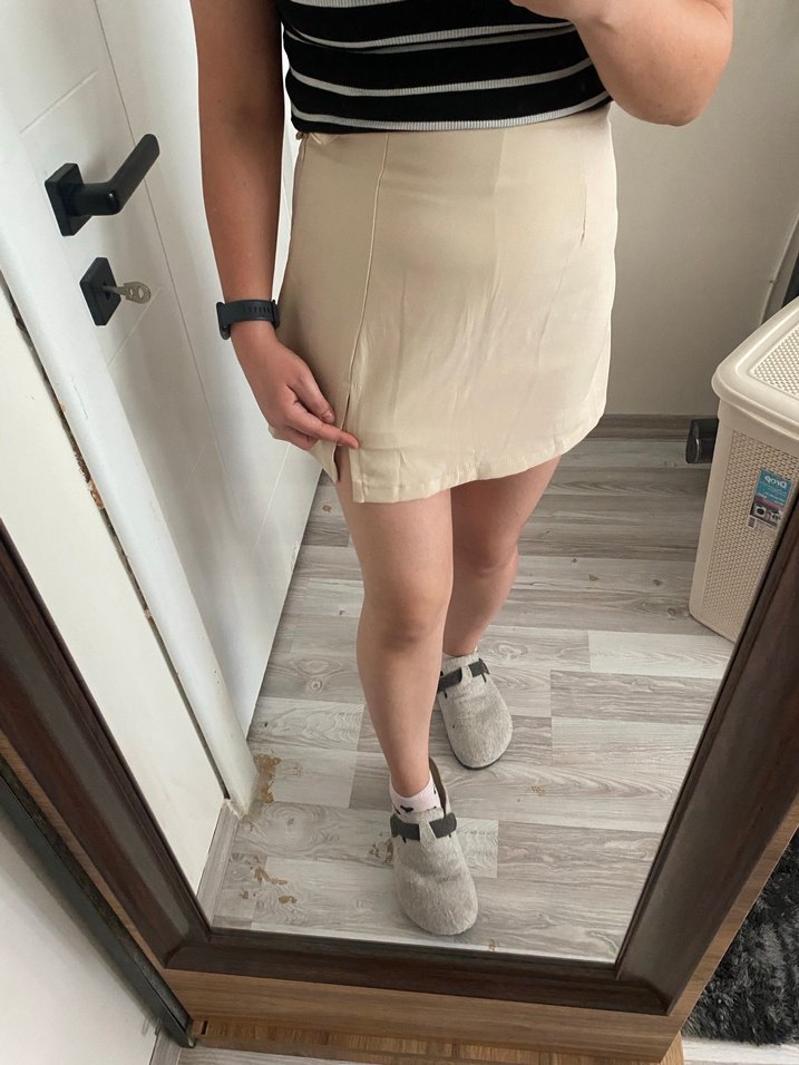 Bej Kadın Mini Şort Etek - Görsel 3