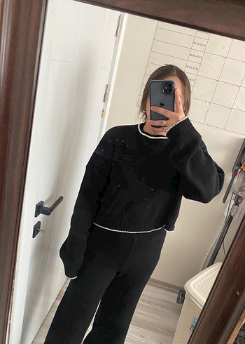 Siyah Minimalist Kadın Triko ALT ÜST TAKIM - Görsel 2