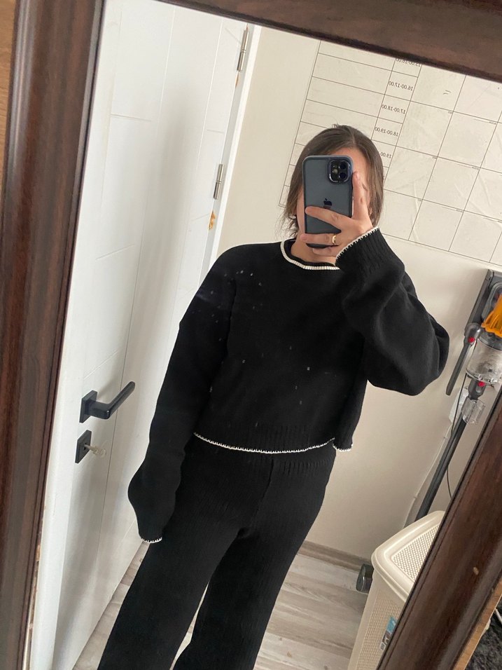 Siyah Minimalist Kadın Triko ALT ÜST TAKIM - Görsel 2