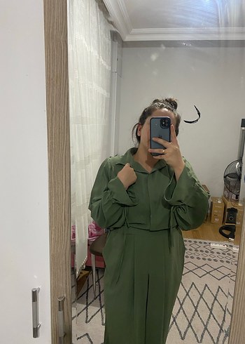 Kadın Haki Uzun Kollu Salaş Elbise - Görsel 2