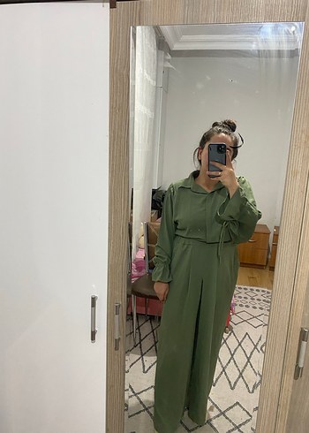 Kadın Haki Uzun Kollu Salaş Elbise - Görsel 3