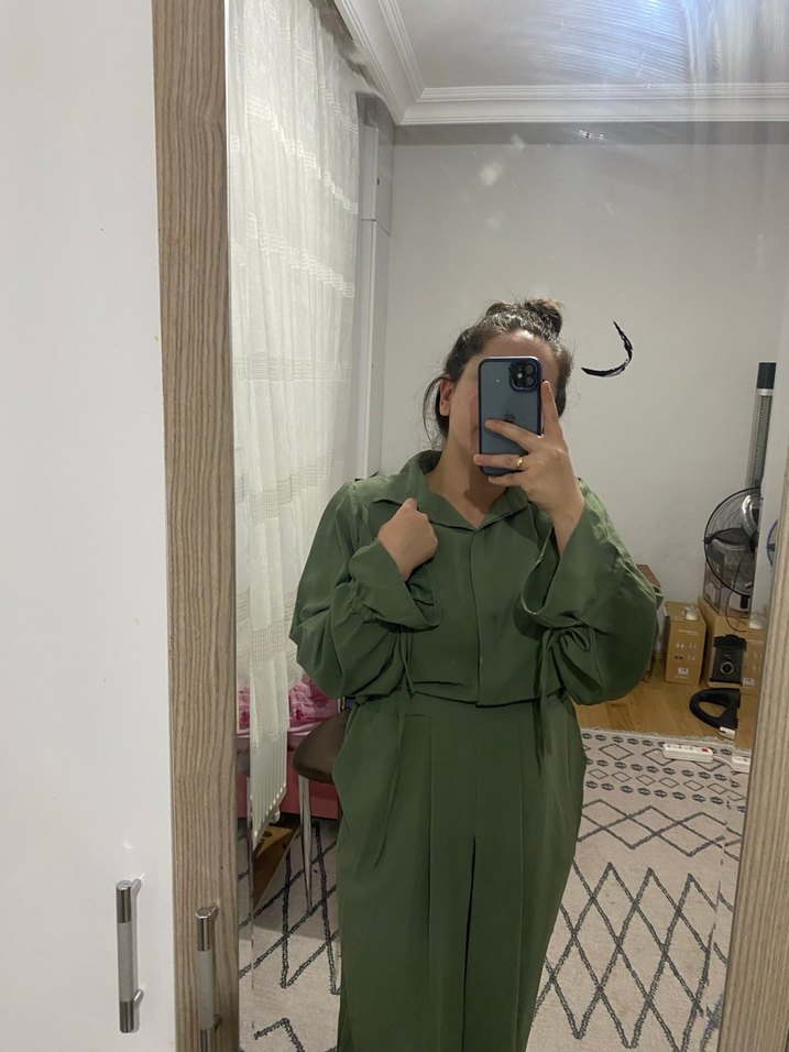 Kadın Haki Uzun Kollu Salaş Elbise - Görsel 2