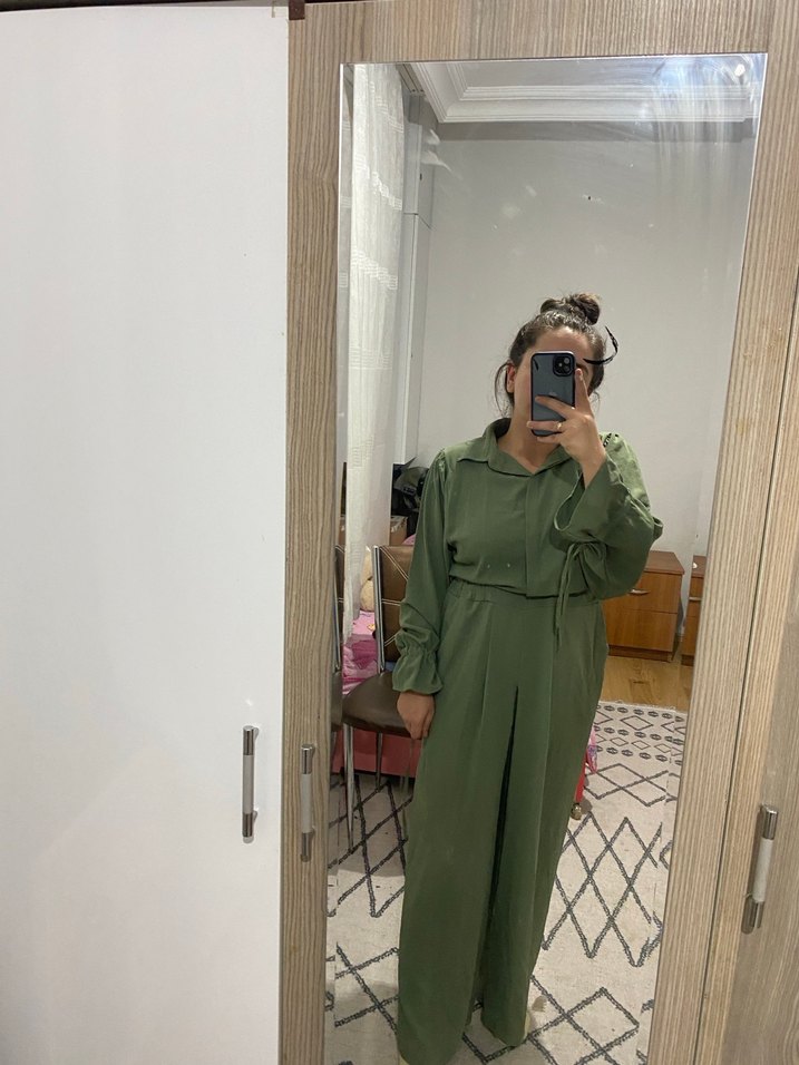 Kadın Haki Uzun Kollu Salaş Elbise - Görsel 3